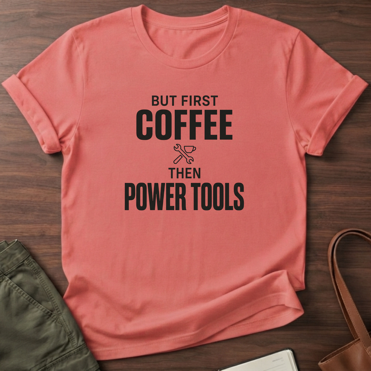 But First Coffee T-Shirt - Coral Silk