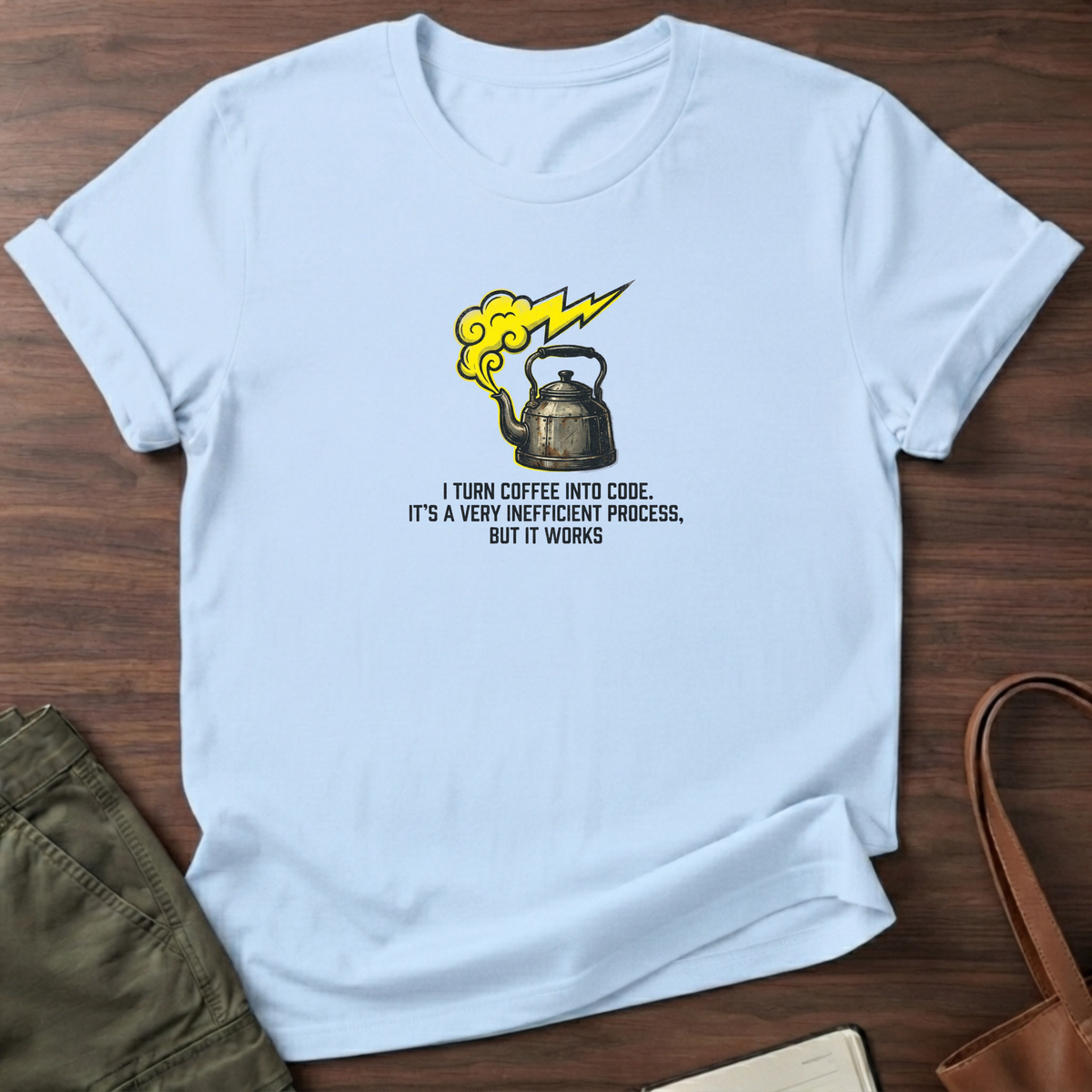I Turn Coffee Into Code T-Shirt - Light Blue