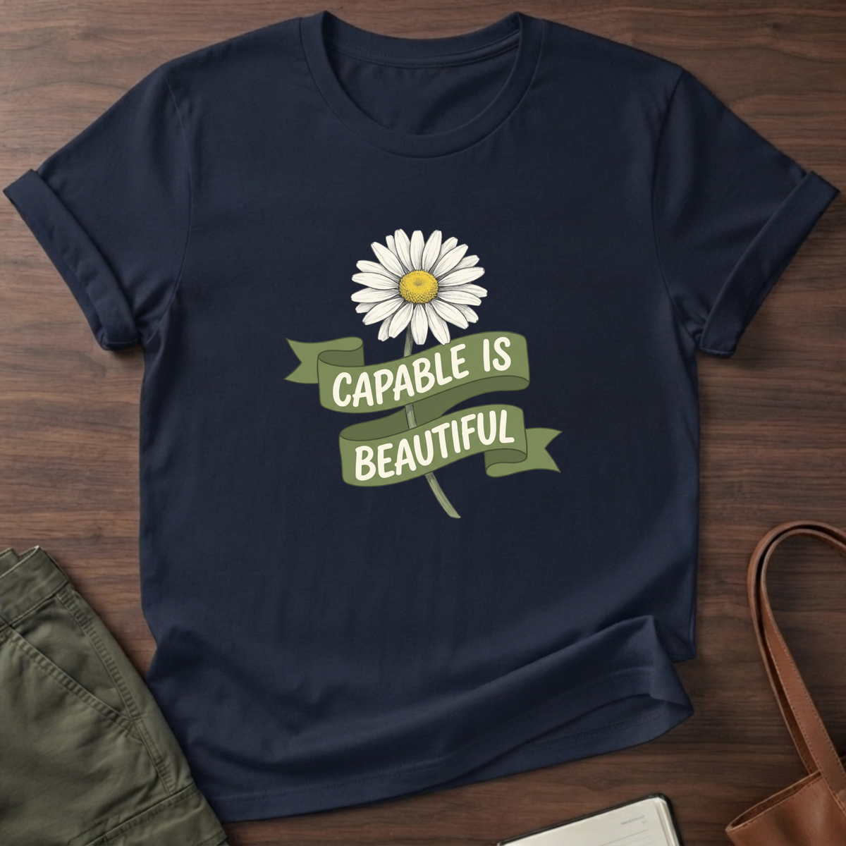 Capable is Beautiful Daisy T-Shirt - Navy