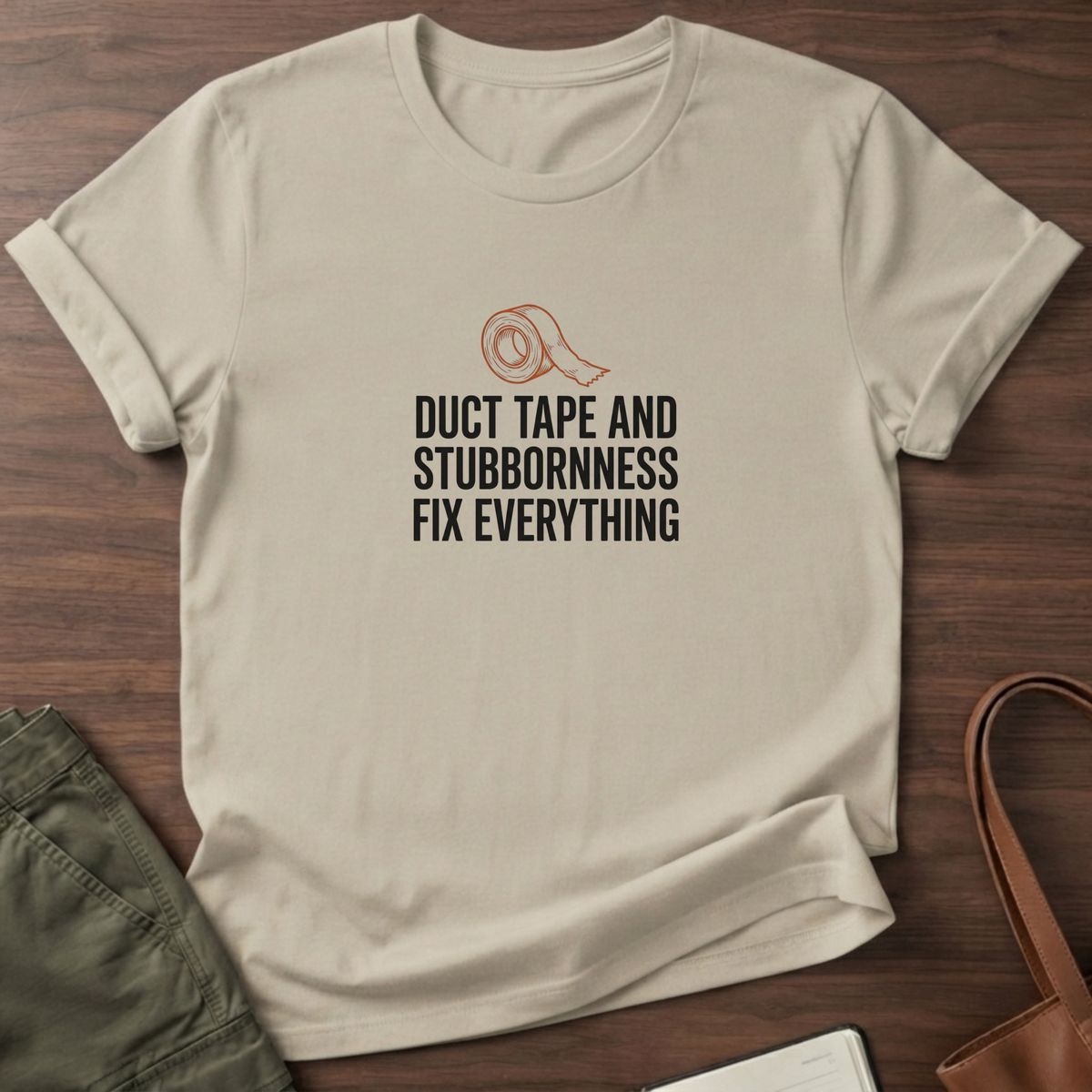 Duct Tape Fix Everything T-Shirt - Sand