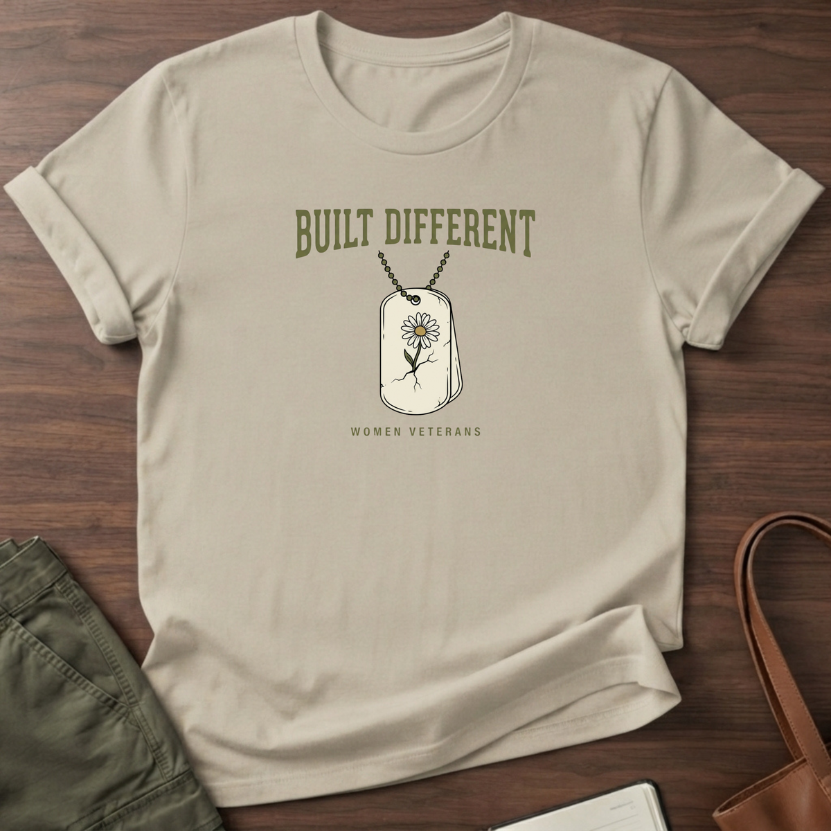 Built Different Woman Veterans T-Shirt - Sand