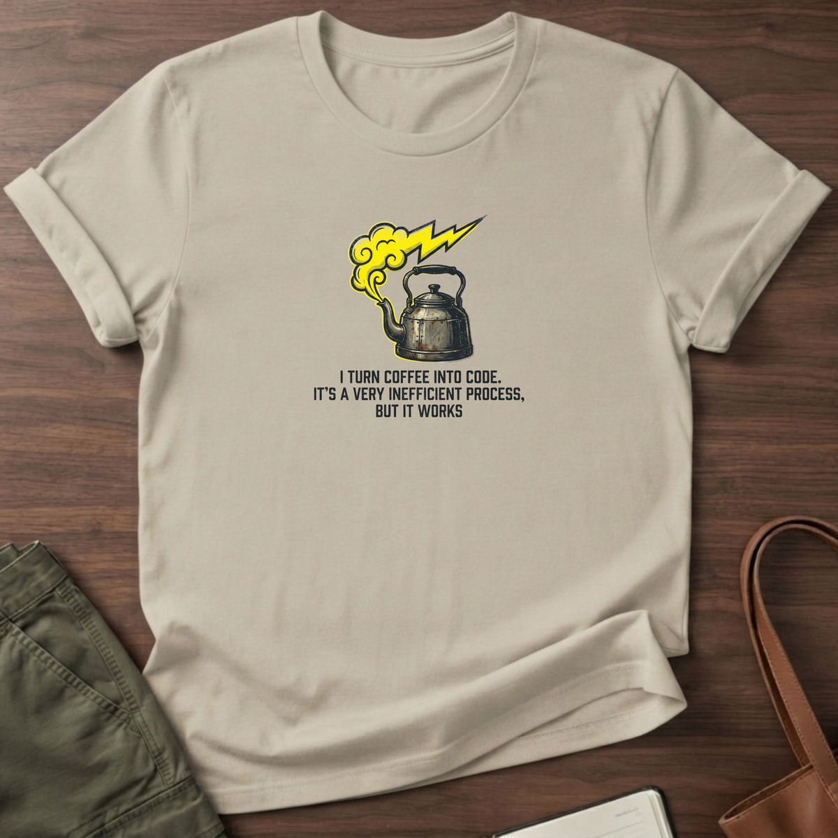 I Turn Coffee Into Code T-Shirt - Sand