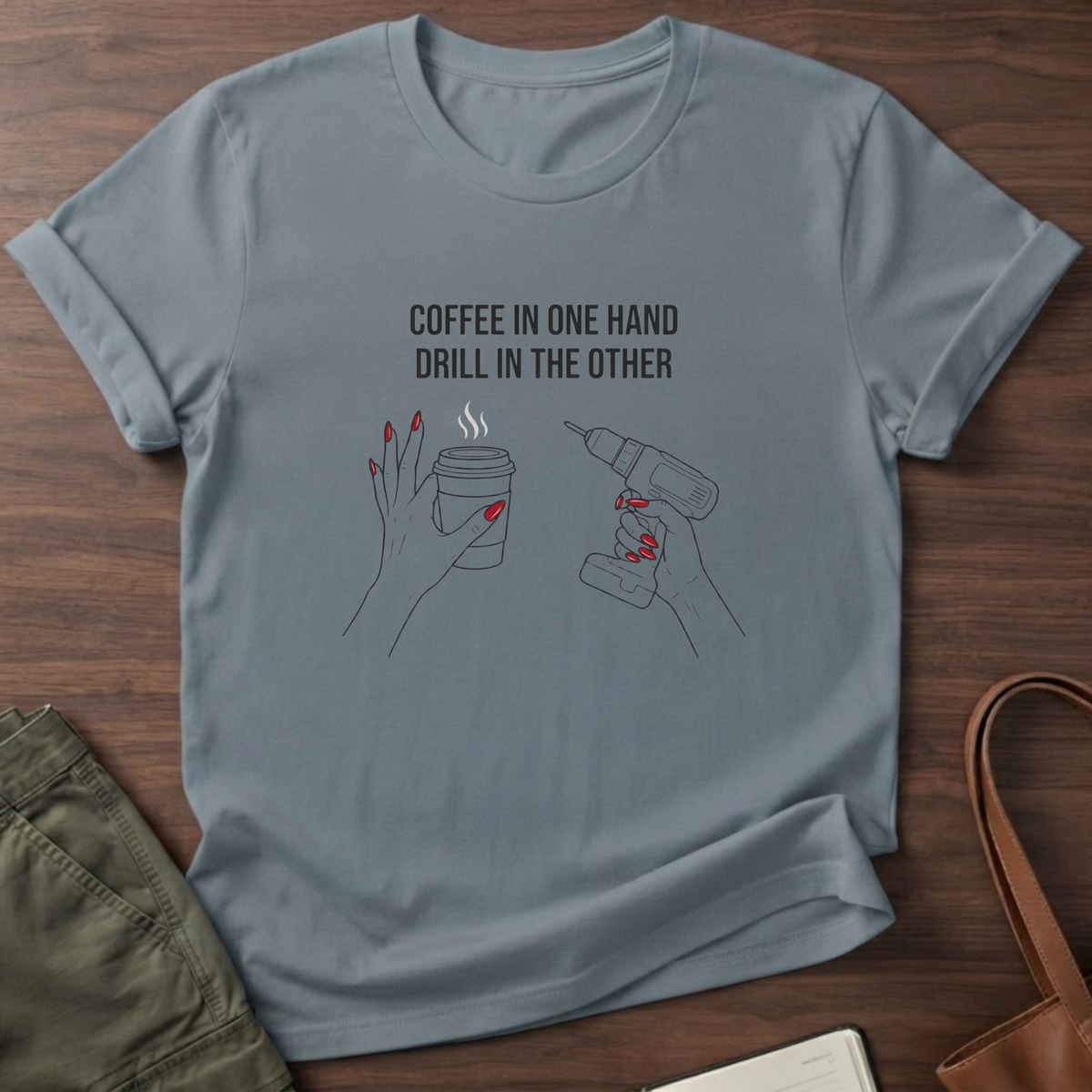 Coffee In One Hand T-Shirt - Stone Blue