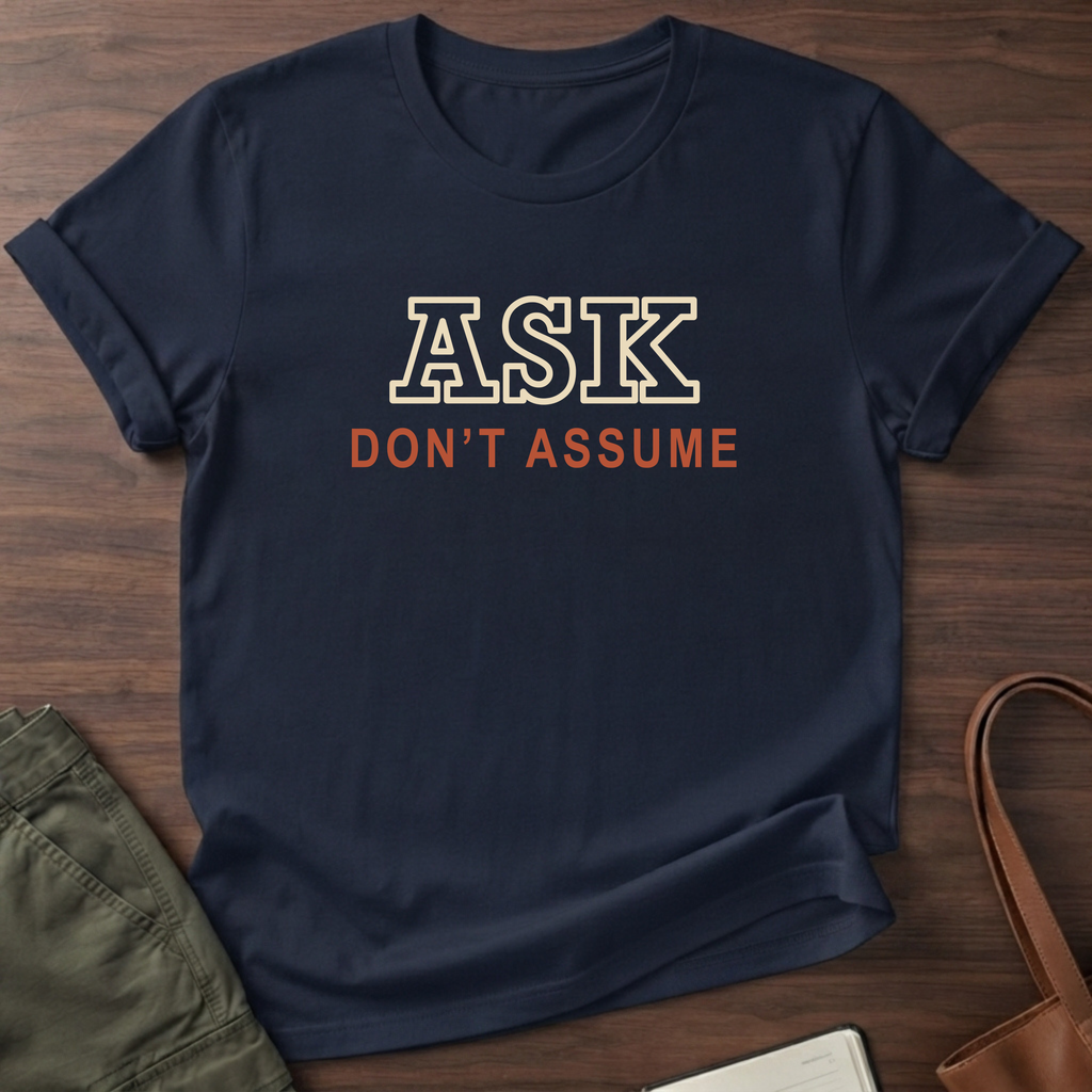 Ask Don't Assume T-Shirt in Navy