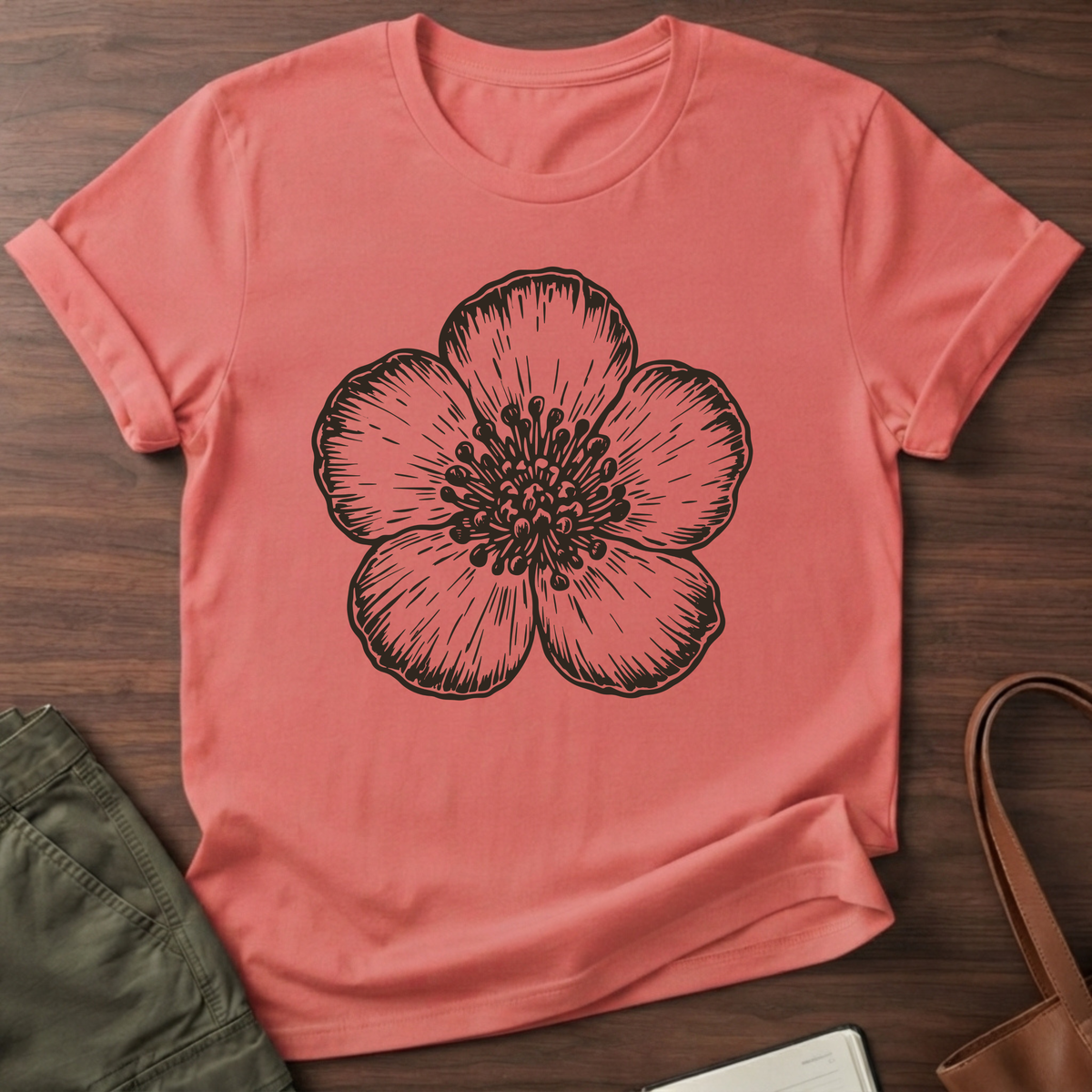 Bold Buttercup T-Shirt in Coral Silk