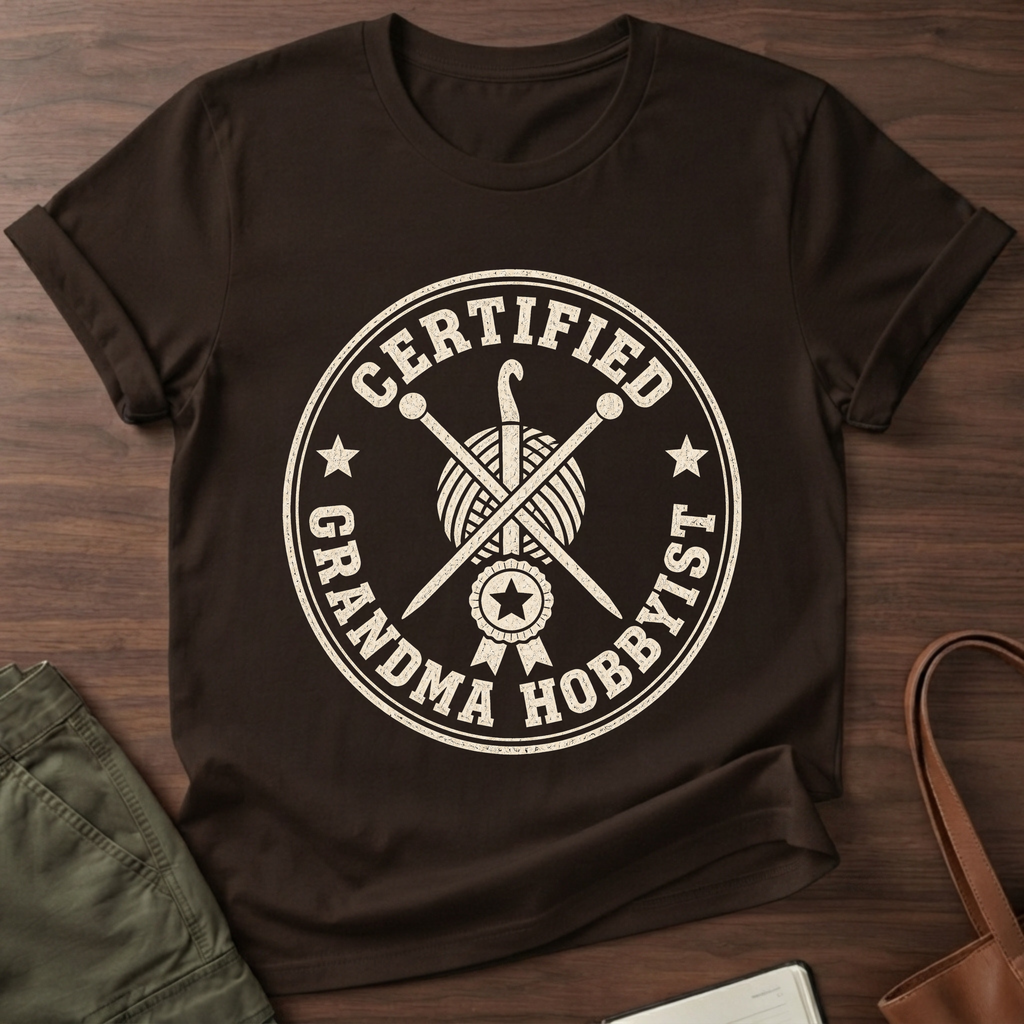 Certified Grandma Hobbyist T-Shirt - Dark Chocolate