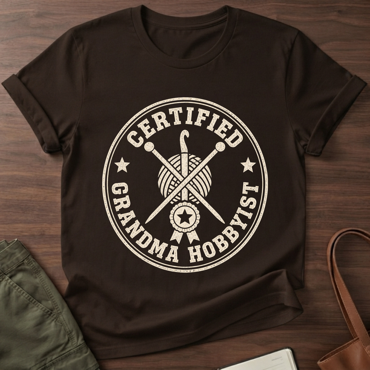 Certified Grandma Hobbyist T-Shirt - Dark Chocolate