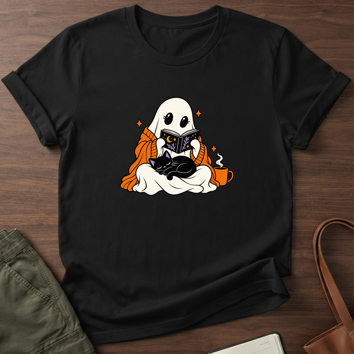 Cozy Ghost Reader T-Shirt in Black