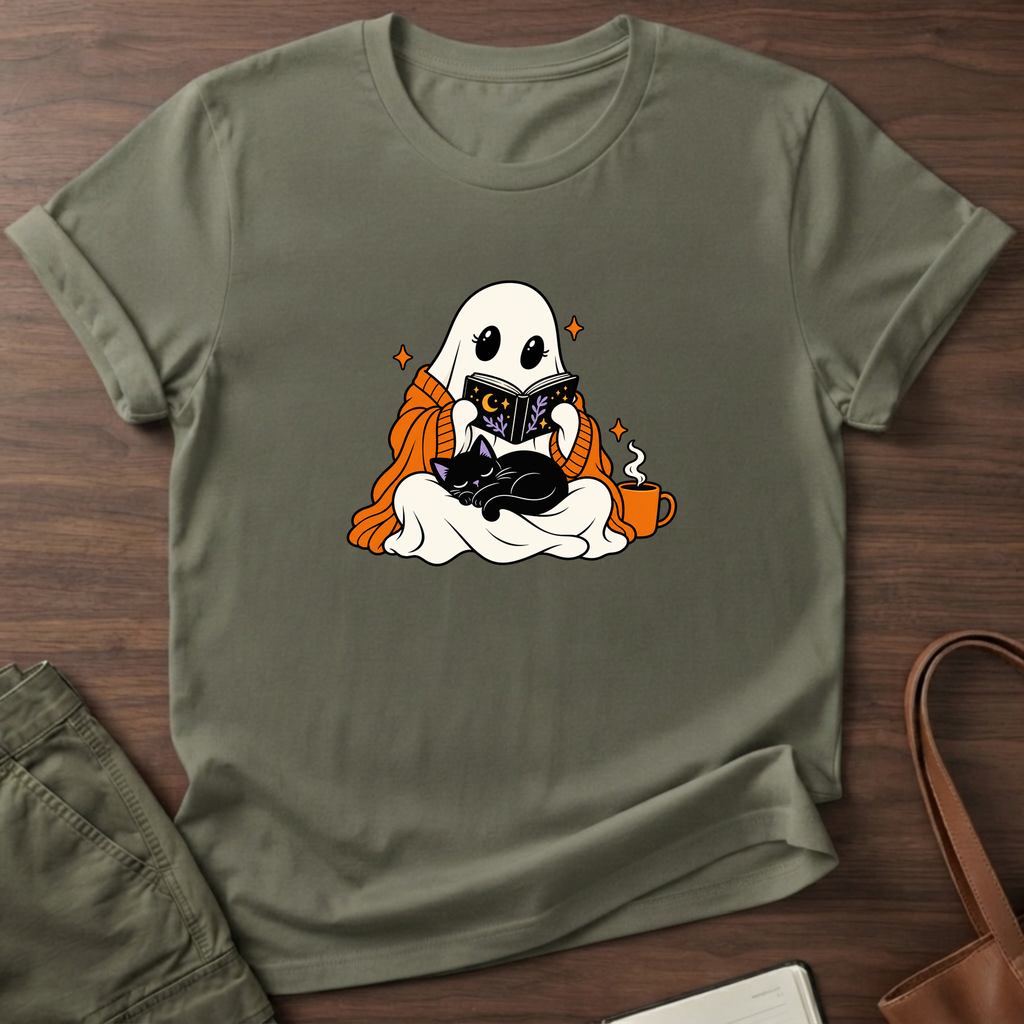 Cozy Ghost Reader T-Shirt in Military Green