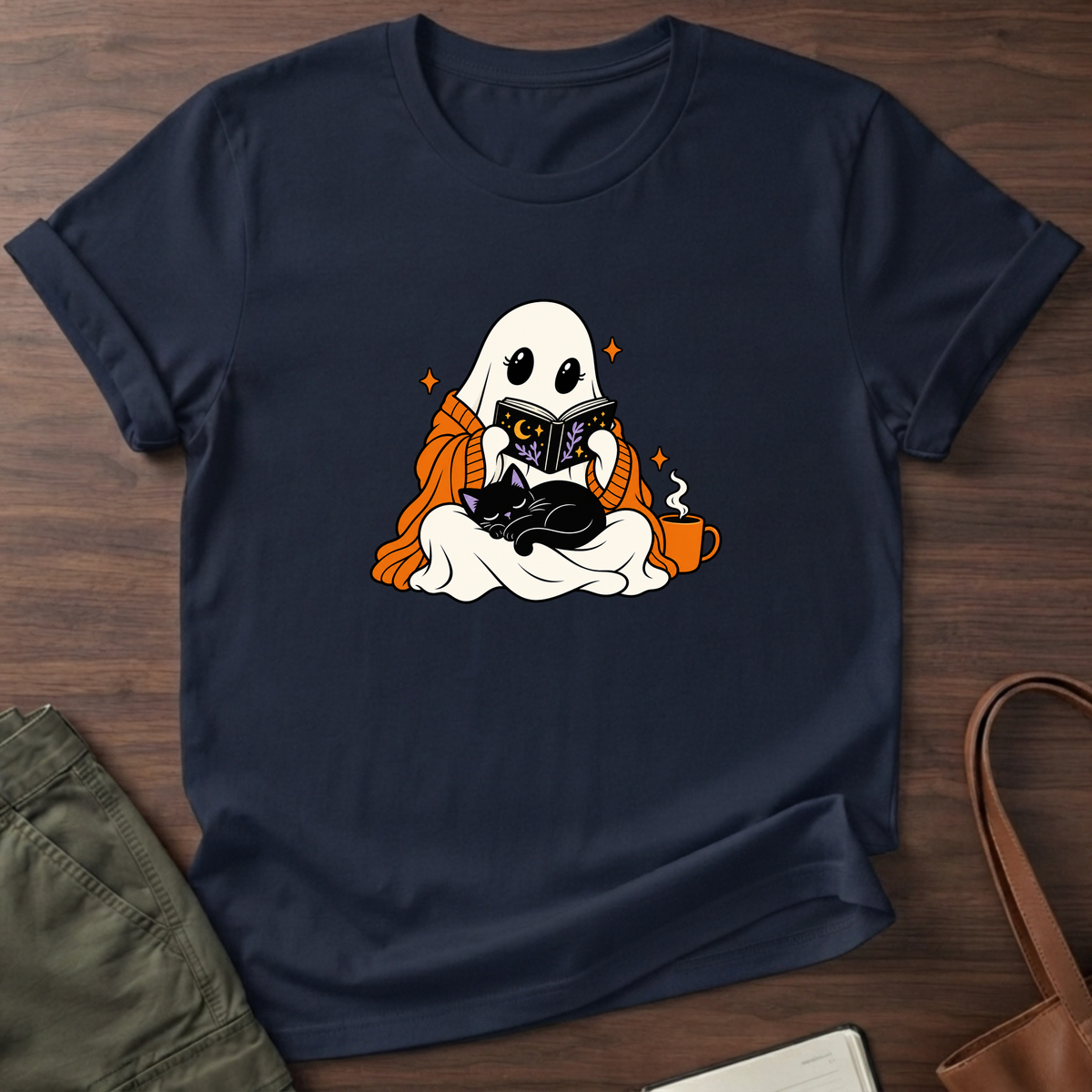 Cozy Ghost Reader T-Shirt in Navy