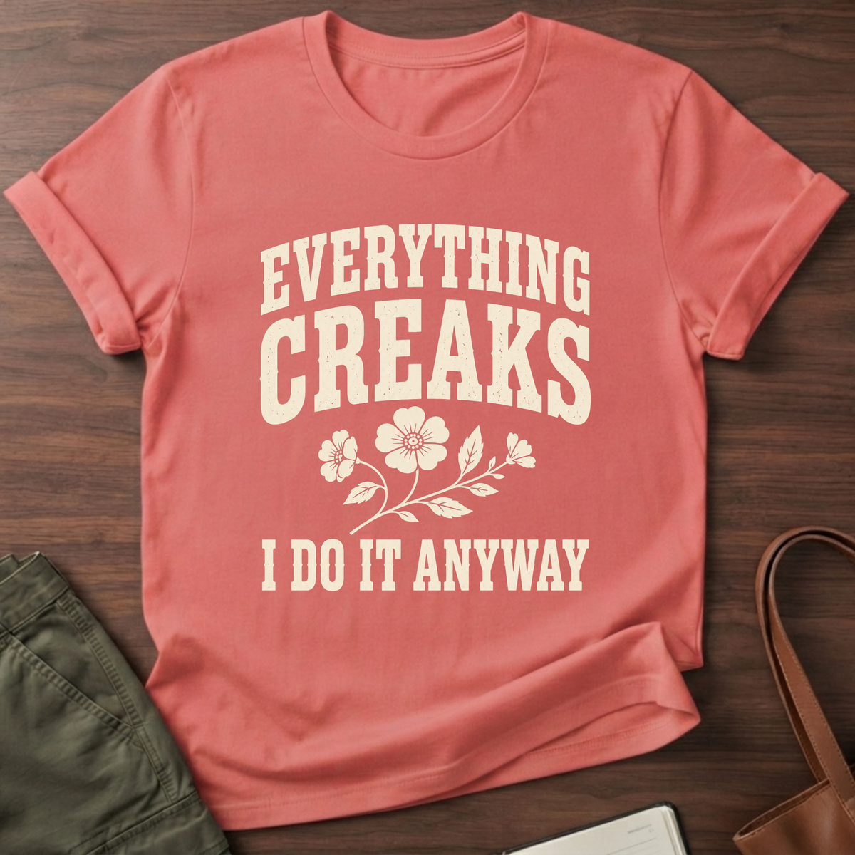 Everything Creaks T-Shirt - Coral Silk
