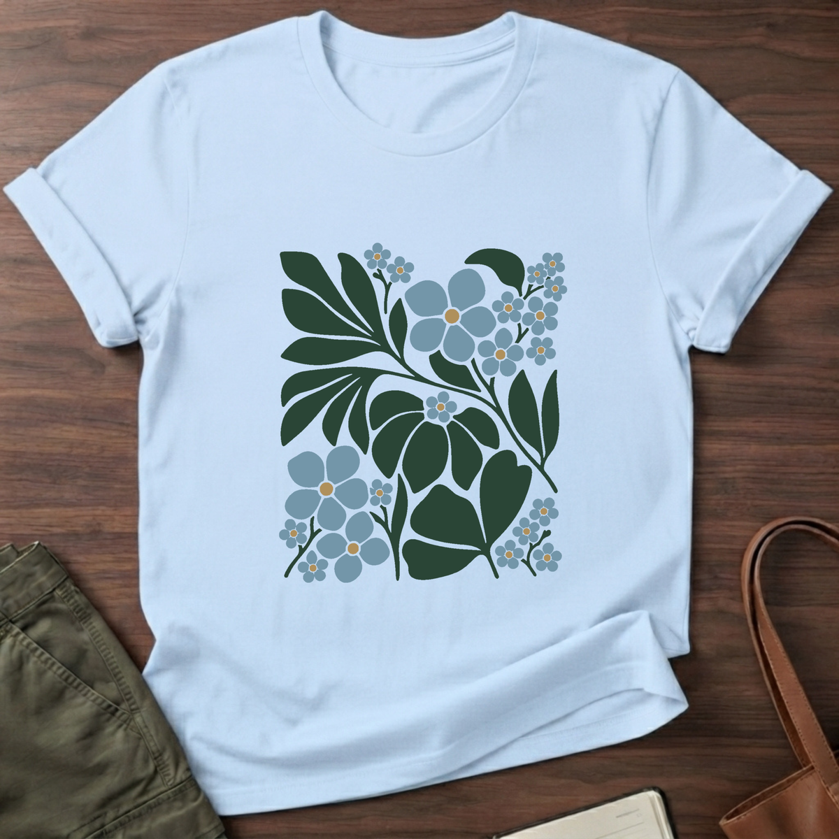 Forget Me Not Collage T-Shirt - Light Blue
