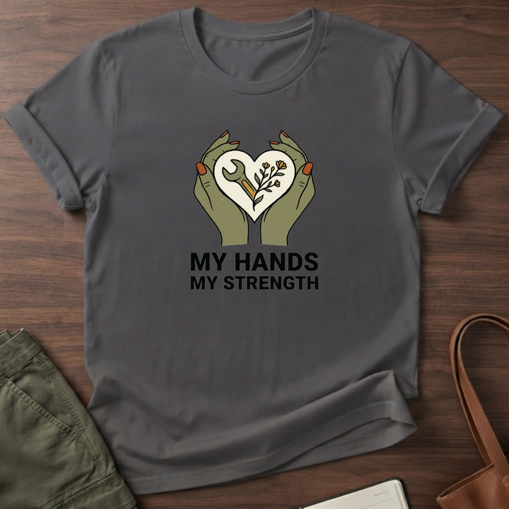 My Hands My Strength Heart T-Shirt - Charcoal