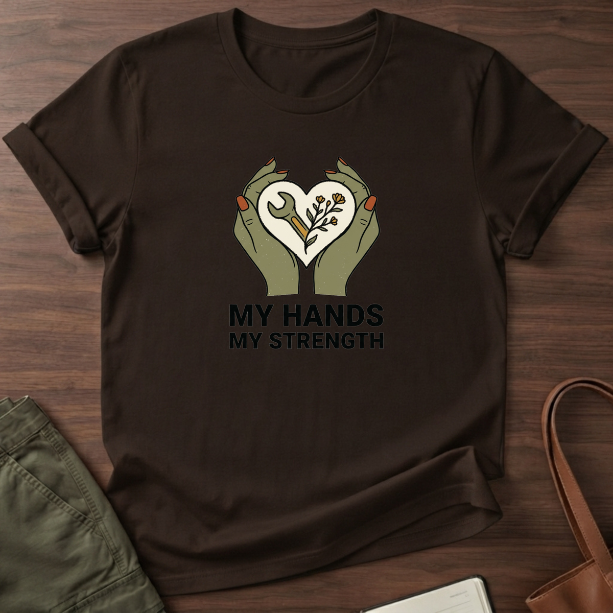 My Hands My Strength Heart T-Shirt - Dark Chocolate
