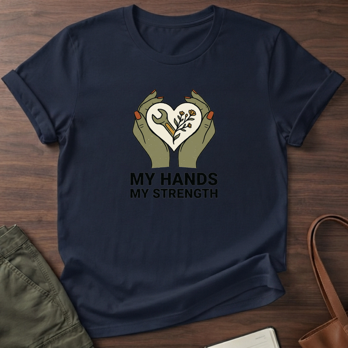 My Hands My Strength Heart T-Shirt - Navy