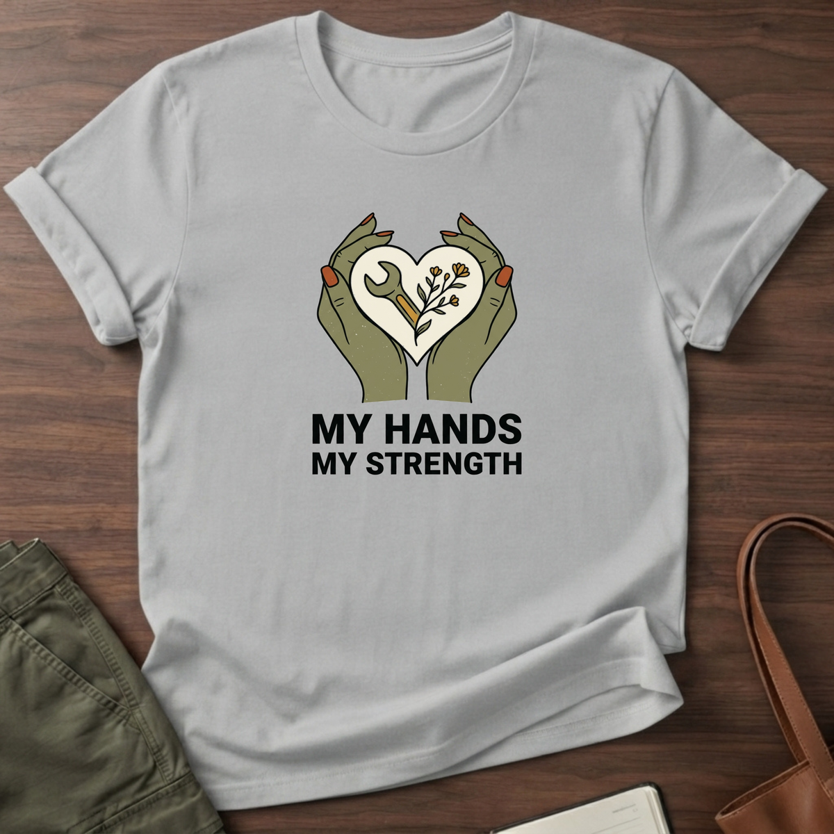 My Hands My Strength Heart T-Shirt - Sport Grey