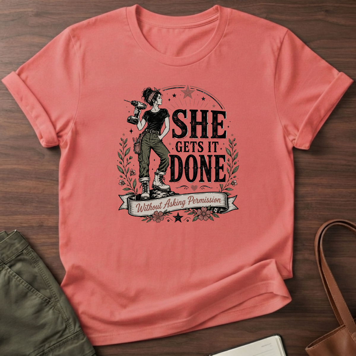 She Gets It Done T-shirt - Coral Silk