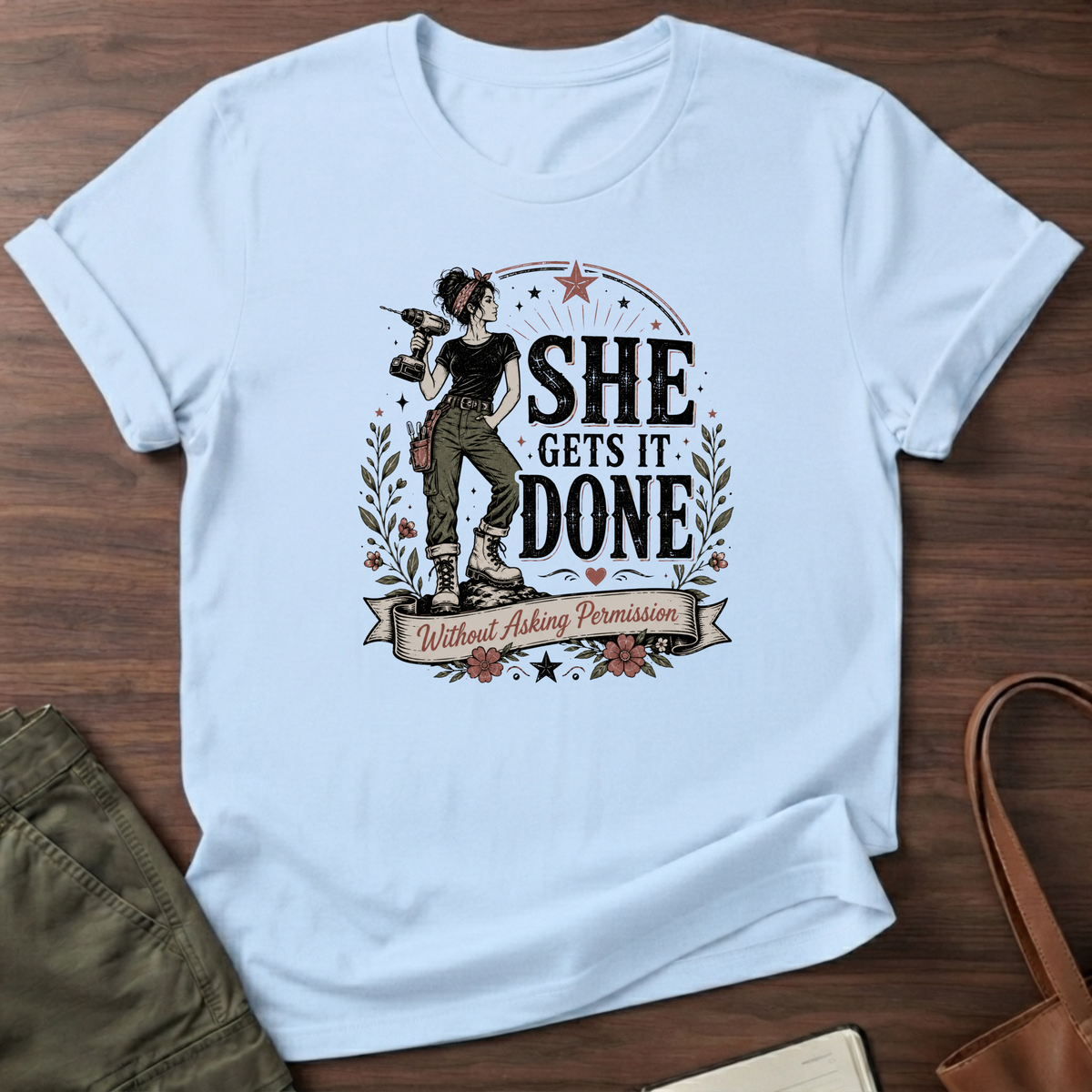 She Gets It Done T-shirt - Light Blue