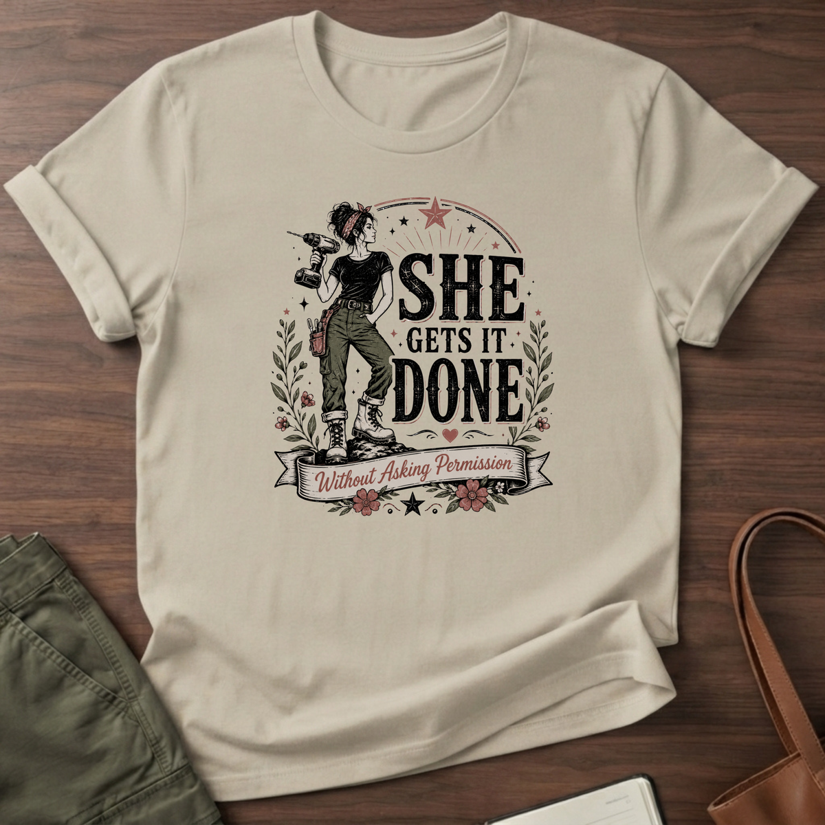 She Gets It Done T-shirt - Sand