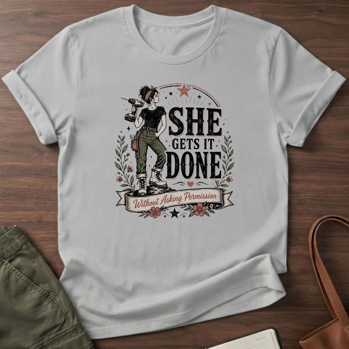 She Gets It Done T-shirt - Sport Grey