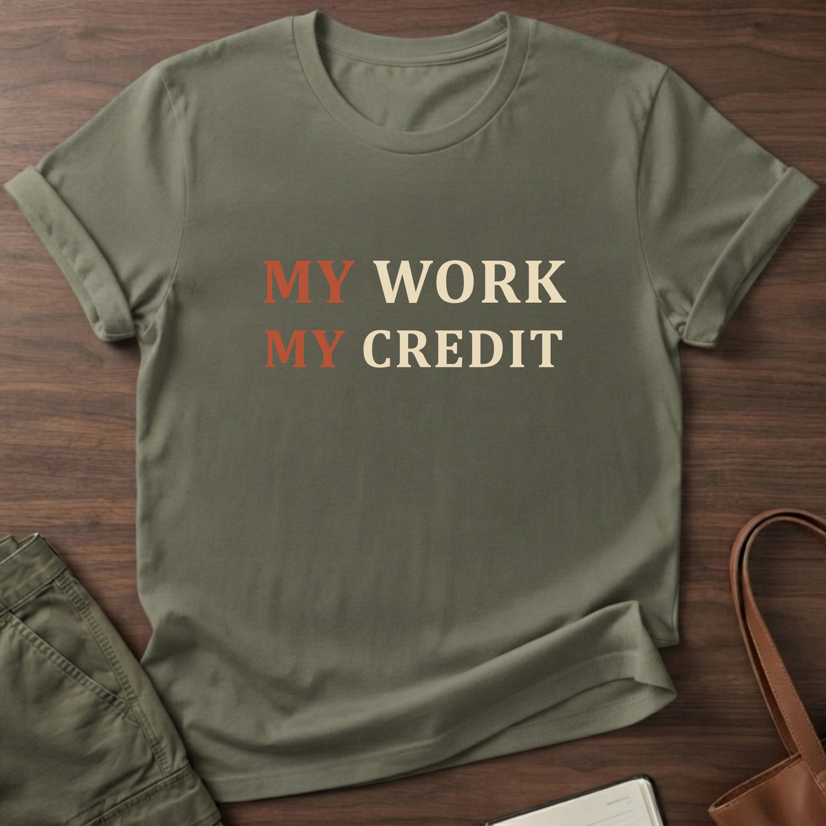 My Work Credit T-Shirt in Military Green