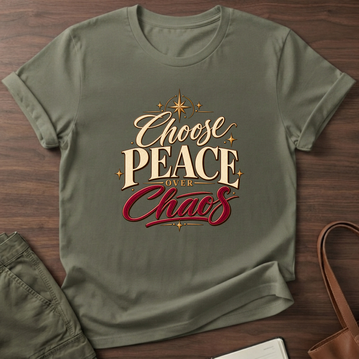Choose Peace Over Chaos T-Shirt - Military Green
