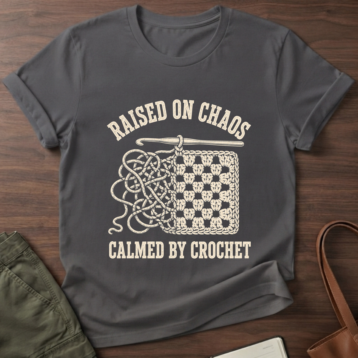 Raised on Chaos Crochet T-Shirt - Charcoal