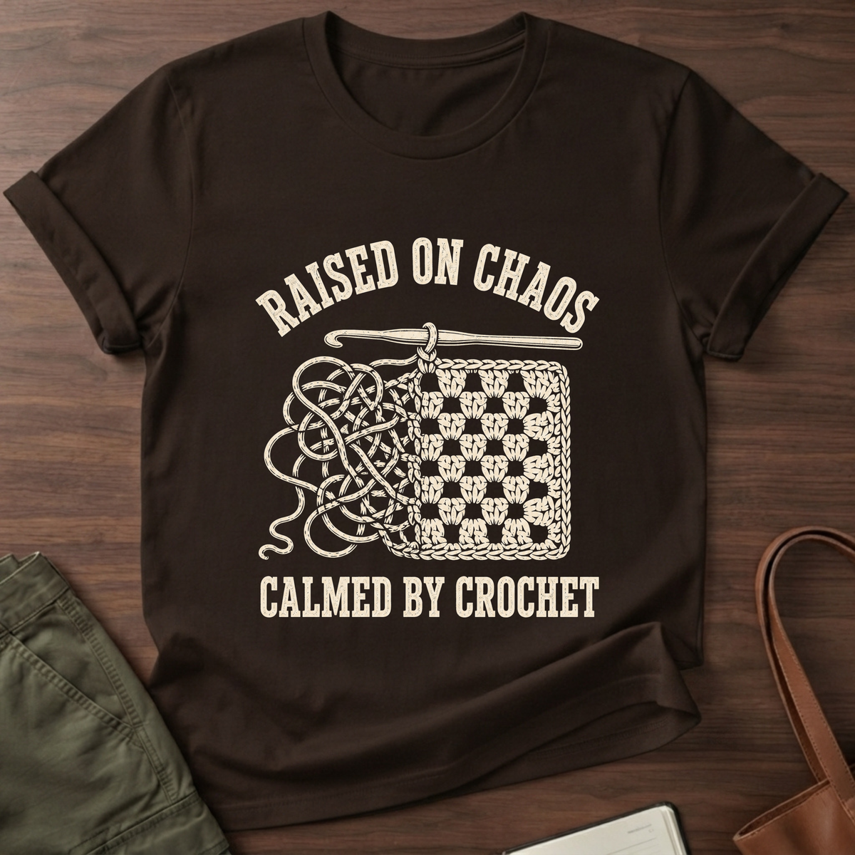 Raised on Chaos Crochet T-Shirt - Dark Chocolate
