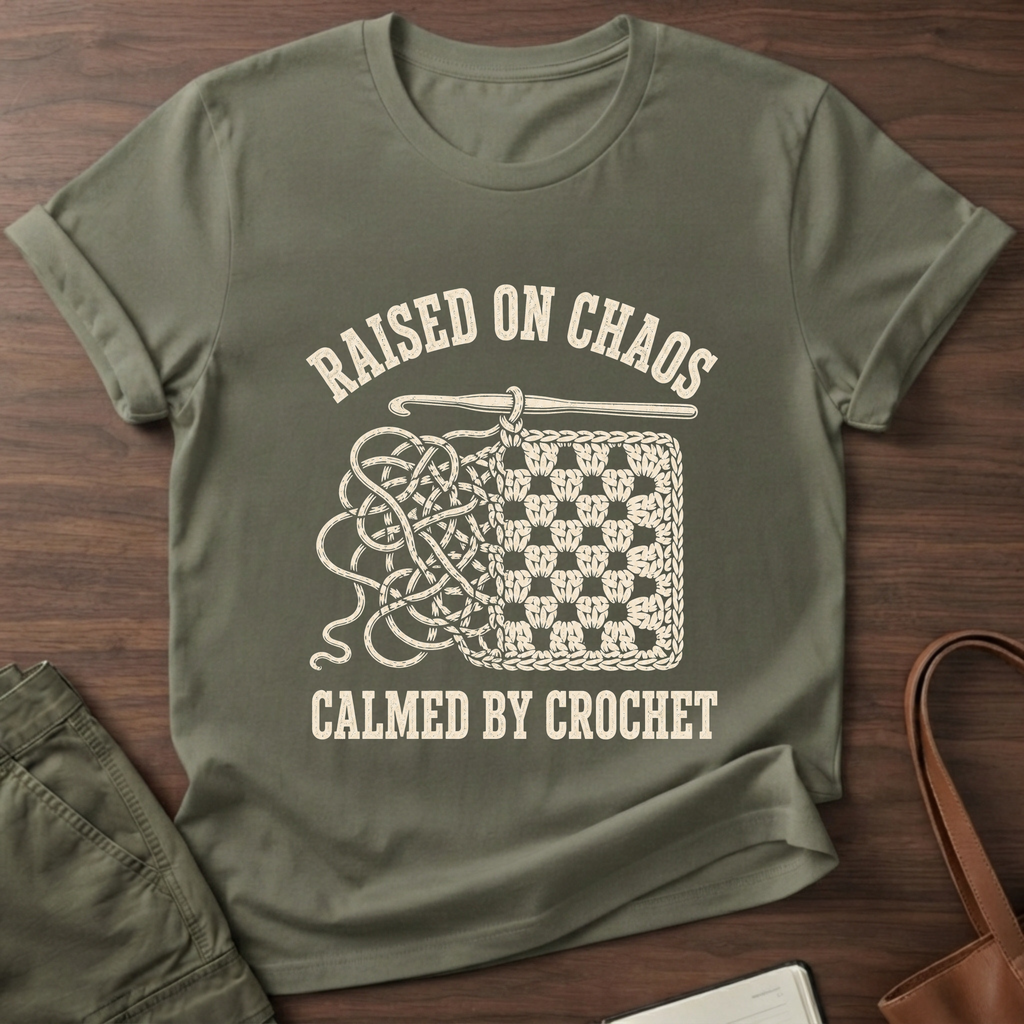 Raised on Chaos Crochet T-Shirt - Military Green
