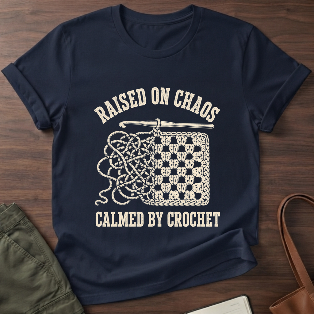 Raised on Chaos Crochet T-Shirt - Navy