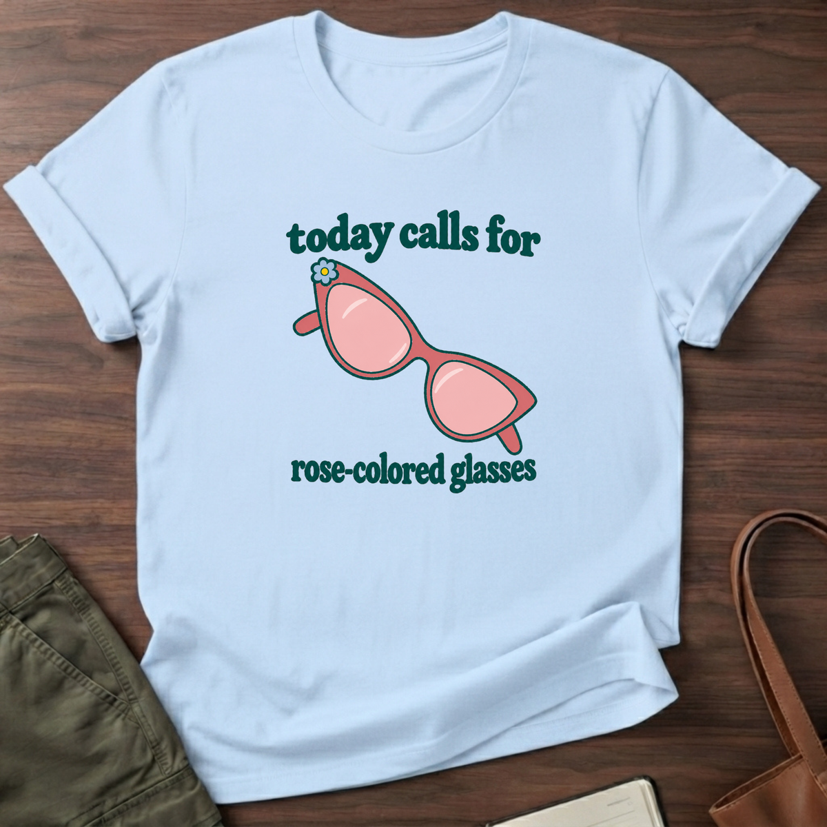 Rose Colored Glasses T-Shirt in Light Blue