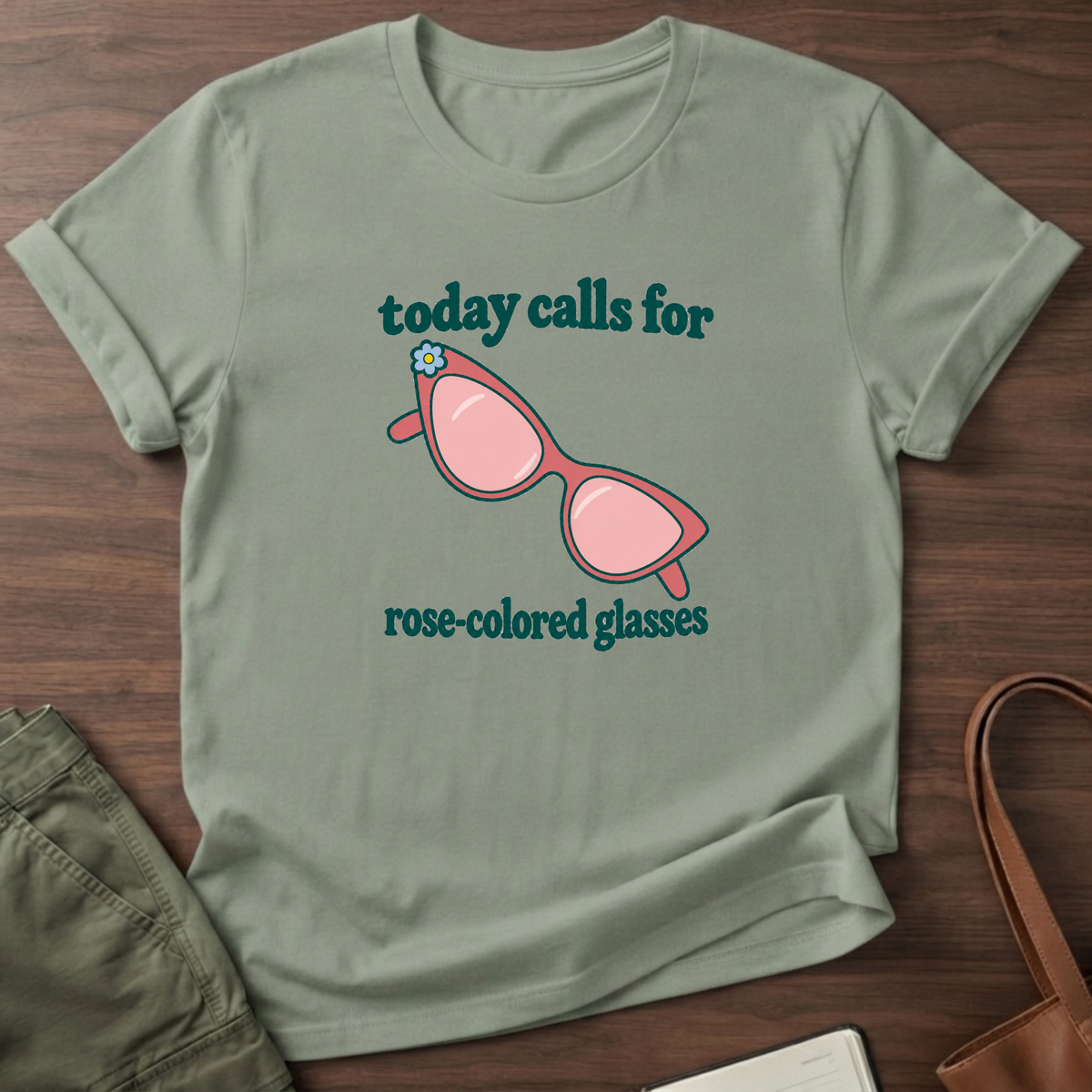 Rose Colored Glasses T-Shirt in Sage