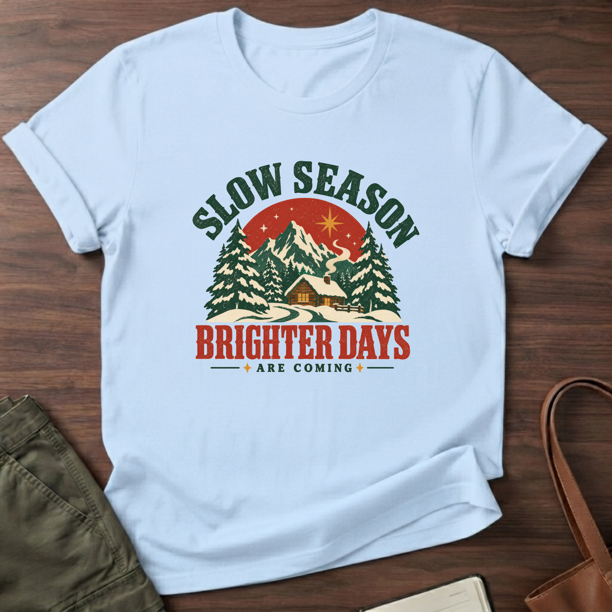 Slow Season Cabin T-Shirt in Light Blue